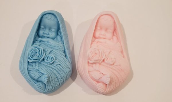 baby shaped soaps in blue and pink