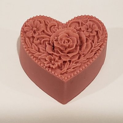 rose colored heart shaped soap
