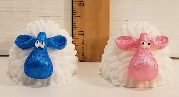 goat milk soap sheep against a ruler for scale, measurements
